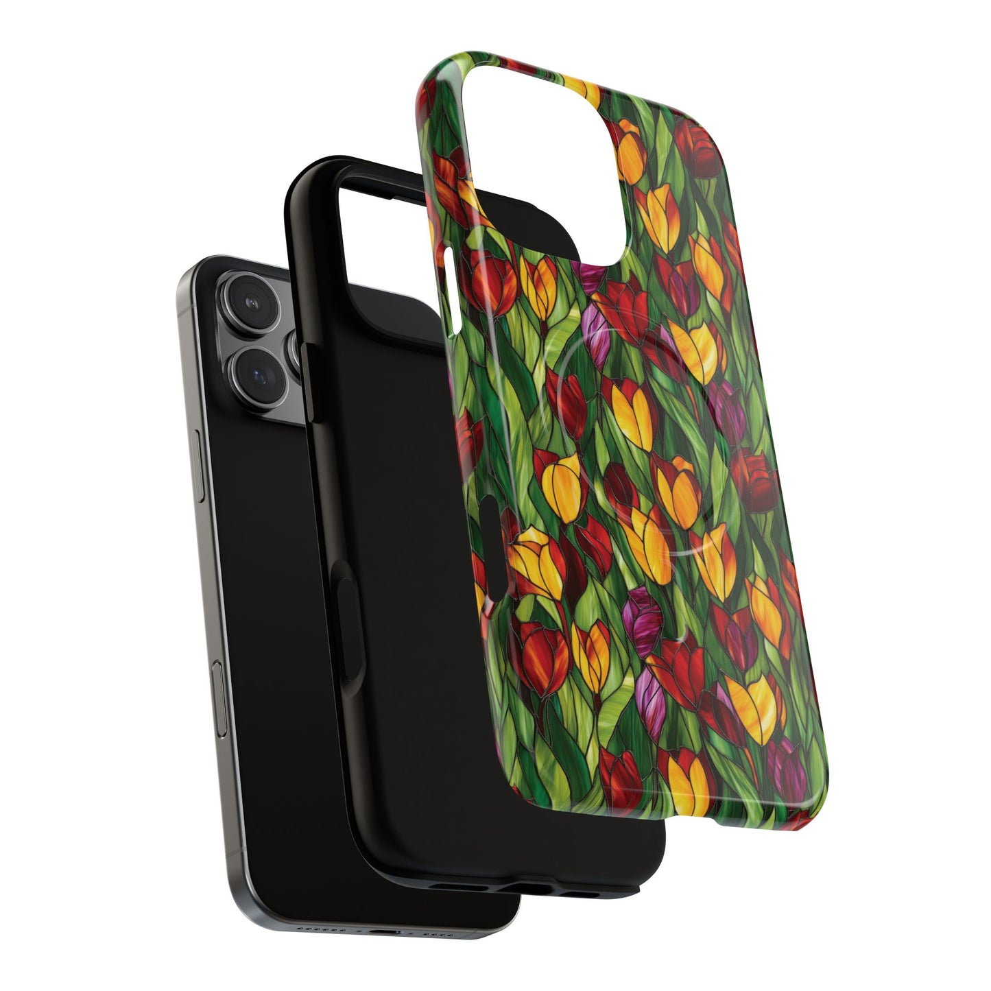 Floral Luminous Whirl Tough Magnetic iPhone Case, Stylish Protection for Everyday Life, Gift for Flower Lovers, Unique iPhone Accessory, Stained Glass iPhone Protection.