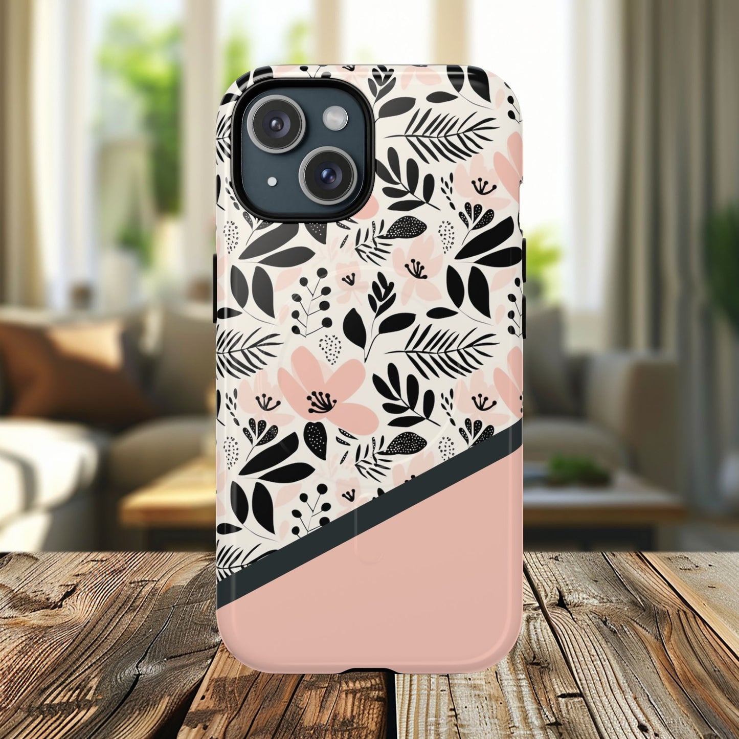 Personalized Floral Blush Garden Whisper Tough Magnetic MagSafe® iPhone® 13, 14, 15, 16, 17, Pro, Pro Max, Plus Cases (Custom Name).