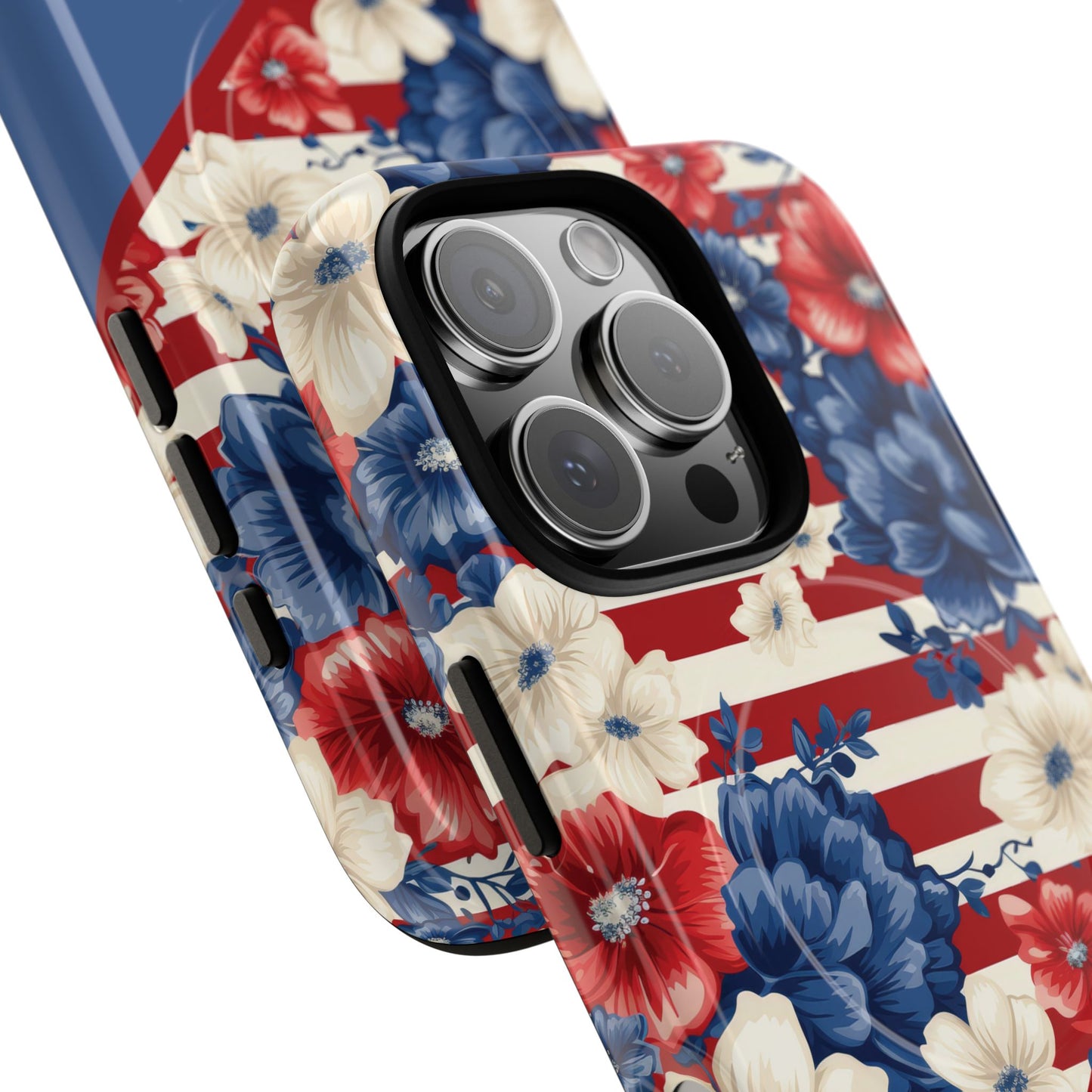 Personalized Stars, Stripes & Petals Tough Magnetic MagSafe Case, Patriotic Cover, Floral Design, Durable Protection, Gift for Her, Summer Vibes