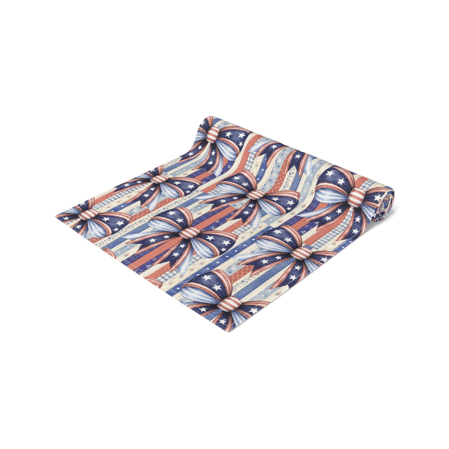 Patriotic Ribbon Table Runner — American Flag Stars & Stripes Cotton-Blend