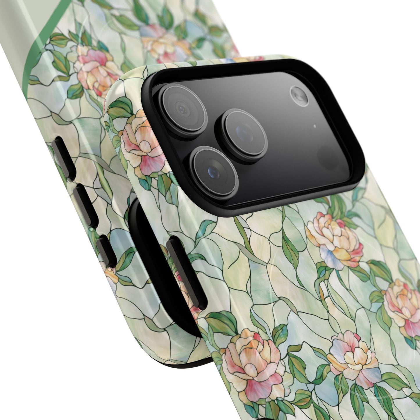 Personalized Petal Whispers Stained Glass Tough Magnetic iPhone Case, Durable Rose Pattern, Cute Gift for Her, iPhone Accessory, Mother's Day, Birthday Gift