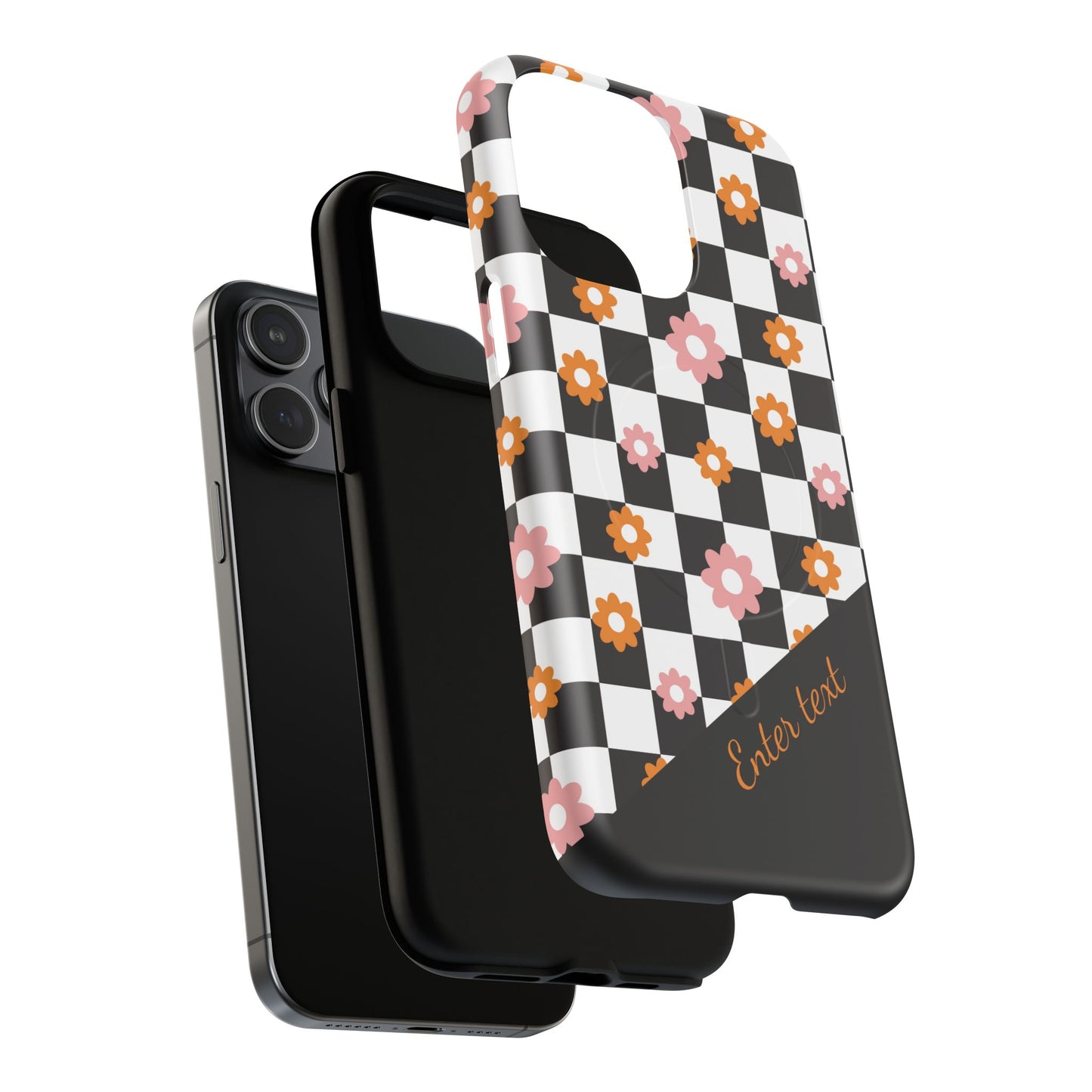 Groovy Checkered Bloom iPhone Case, Tough Magnetic Cases for Women, Stylish iPhone Cover, Trendy Floral Print, Gift for Her, Everyday Accessories