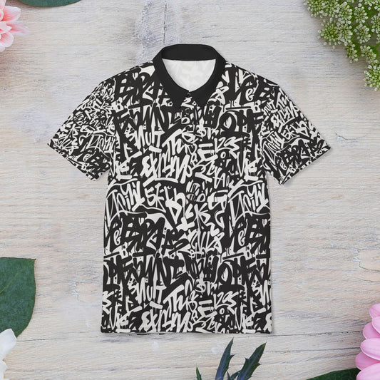 Urban Graffiti Unisex Polo Shirt, Stylish Casual Wear, Streetwear, Graphic Tee, Unique Gift for Art Lovers, Summer Essential, Gift for Her and Gift for Him.