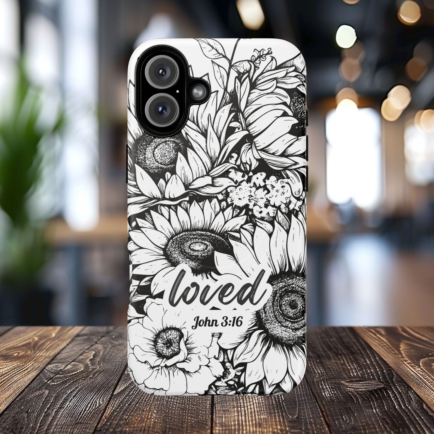 Loved John 3:16, Inspirational Gift, Tough iPhone Magnetic Case Scripture, Sunflower Bible Verse, MagSafe® iPhone® Tough Case, iPhone 14, iPhone 15, iPhone 16, Pro, Pro Max, Plus