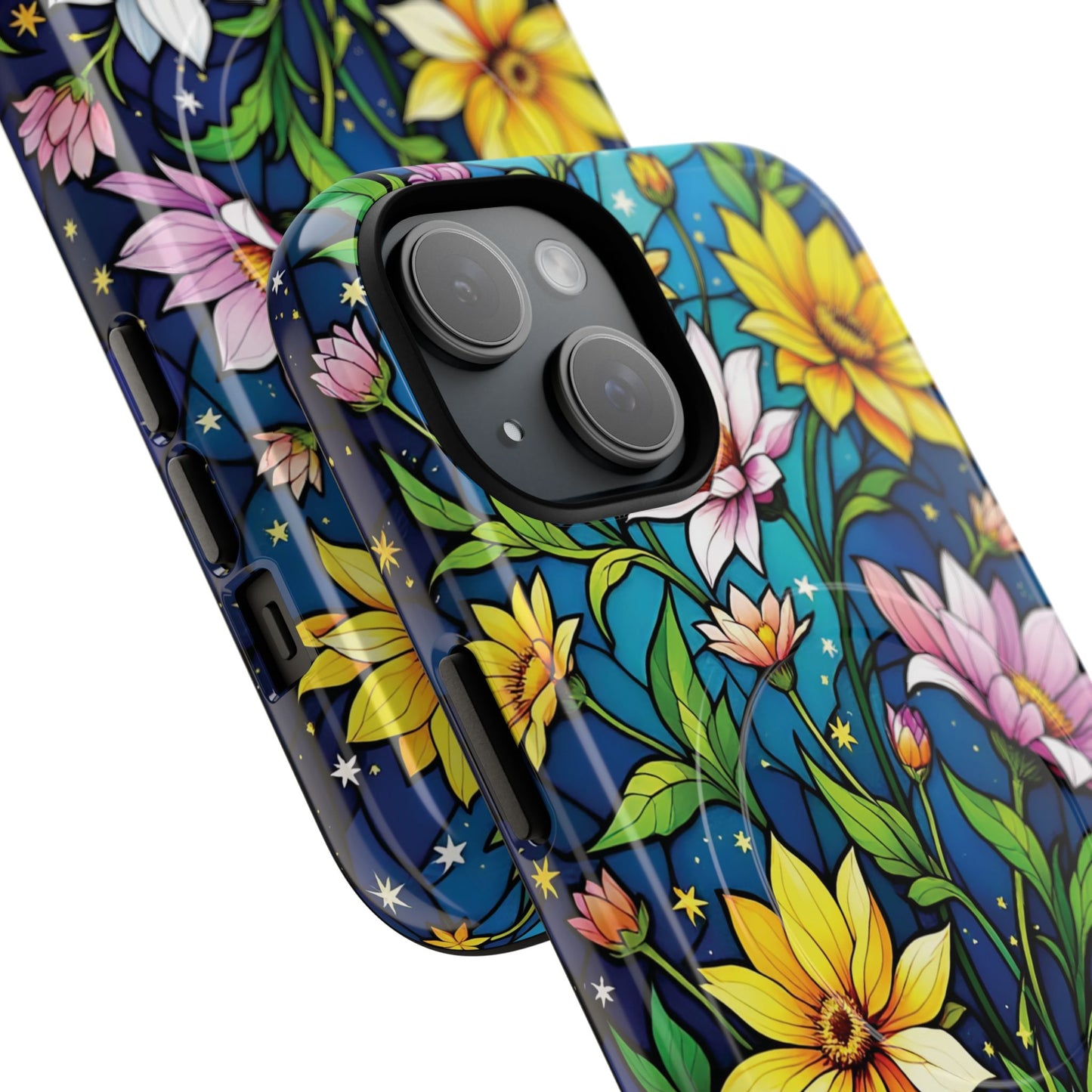 Flower Garden Stained Glass Phone Case, Tough Magnetic Cases, Floral Phone Cover, Durable Phone Accessories, Spring Gift, Birthday Present