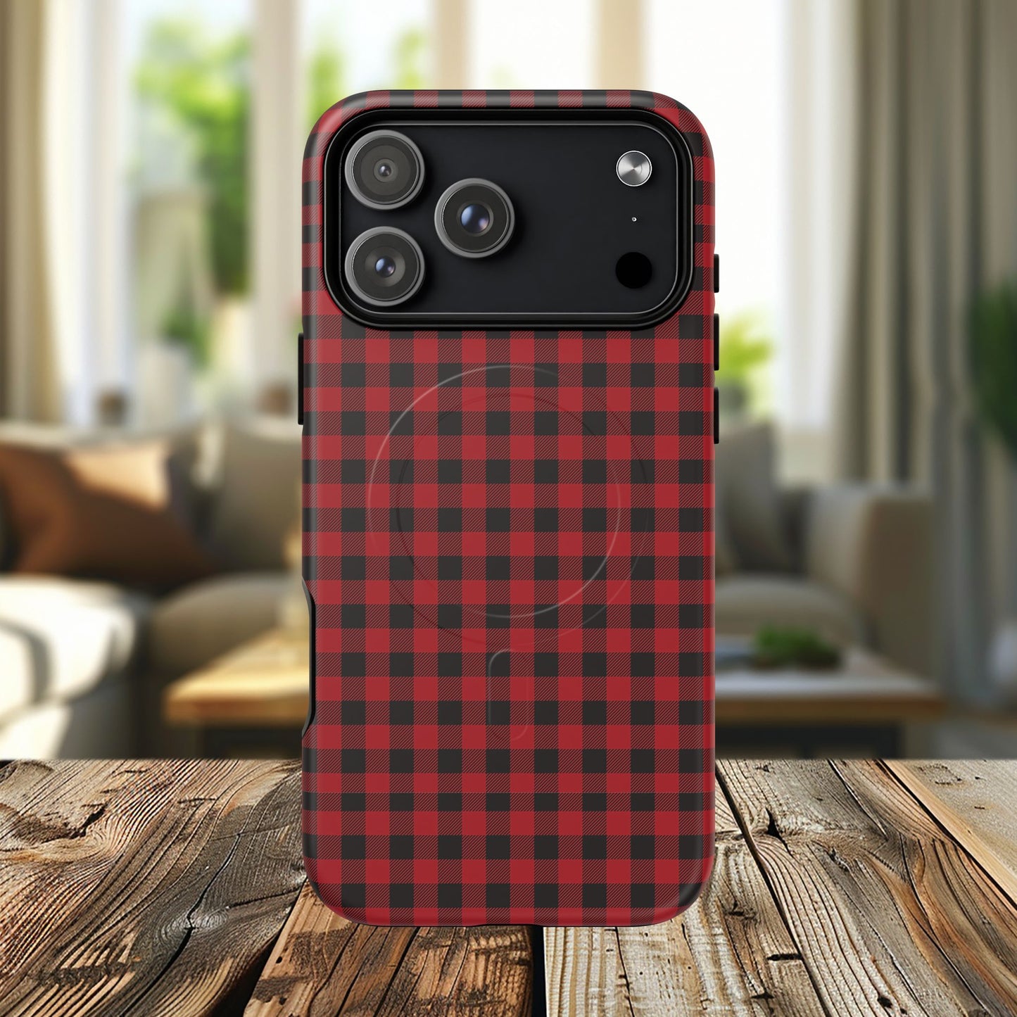 Tough Magnetic Phone Case - Red Plaid, Durable, Stylish Protection for iPhones, Gift for Outdoor Lovers, Unique Phone Cover
