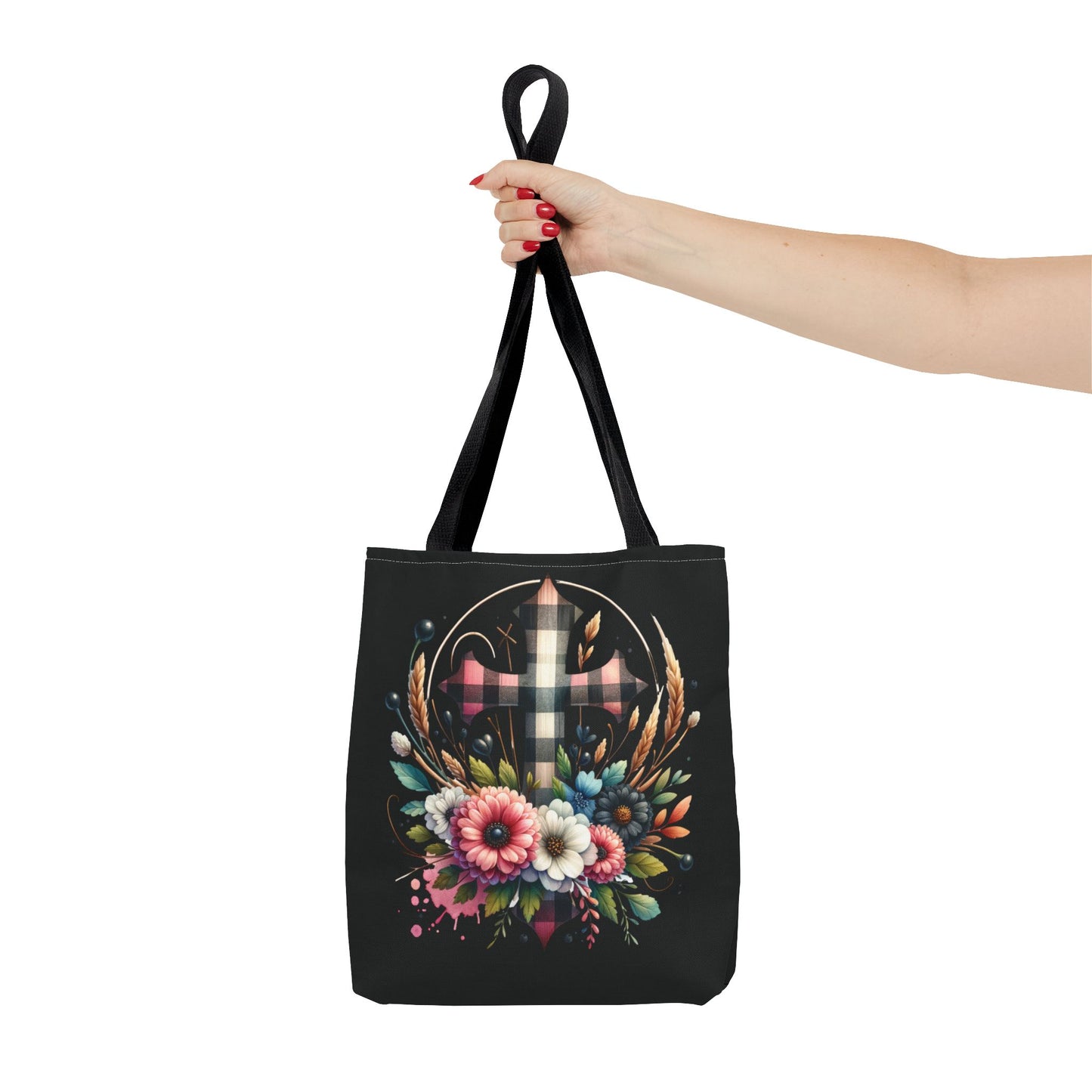 Faith and Floral Cross Heart Tote Bag