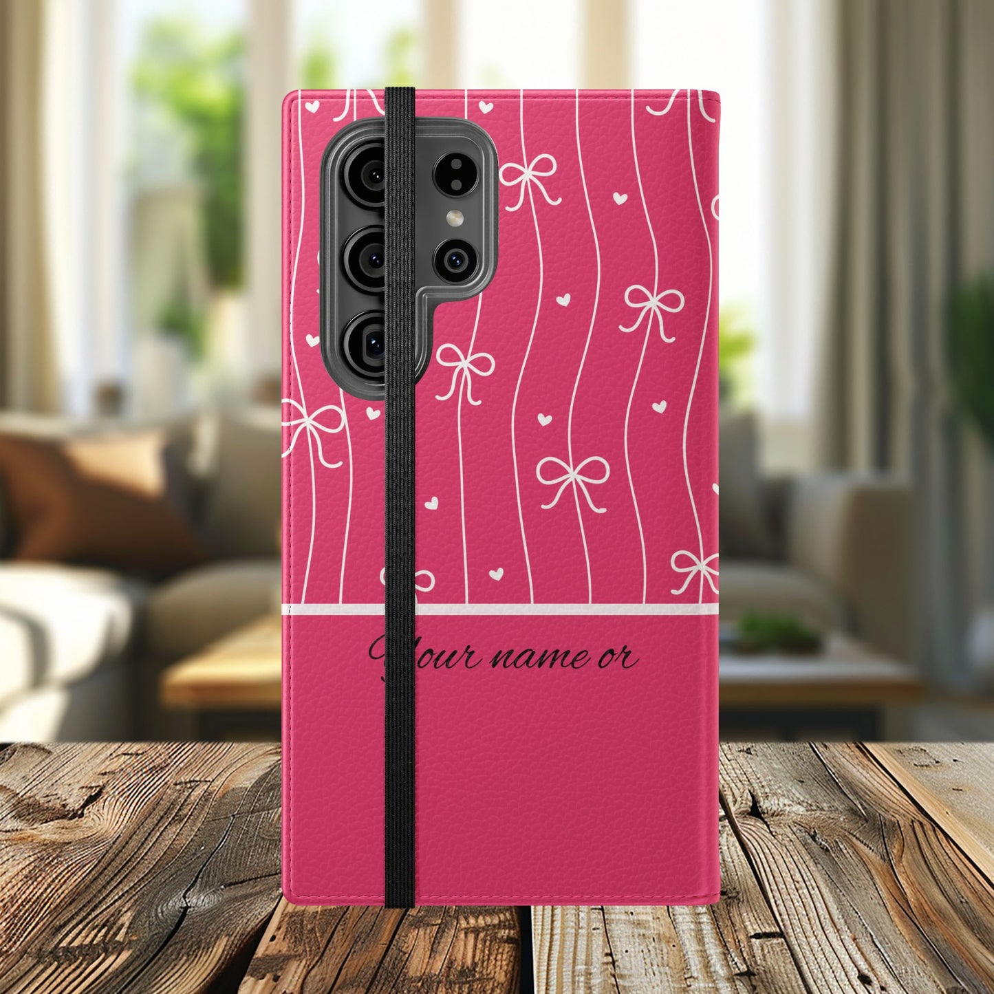 Personalized Pink Bow Coquette Flip iPhone and Samsumg Case — Custom Name or Affirmation Wallet Cover