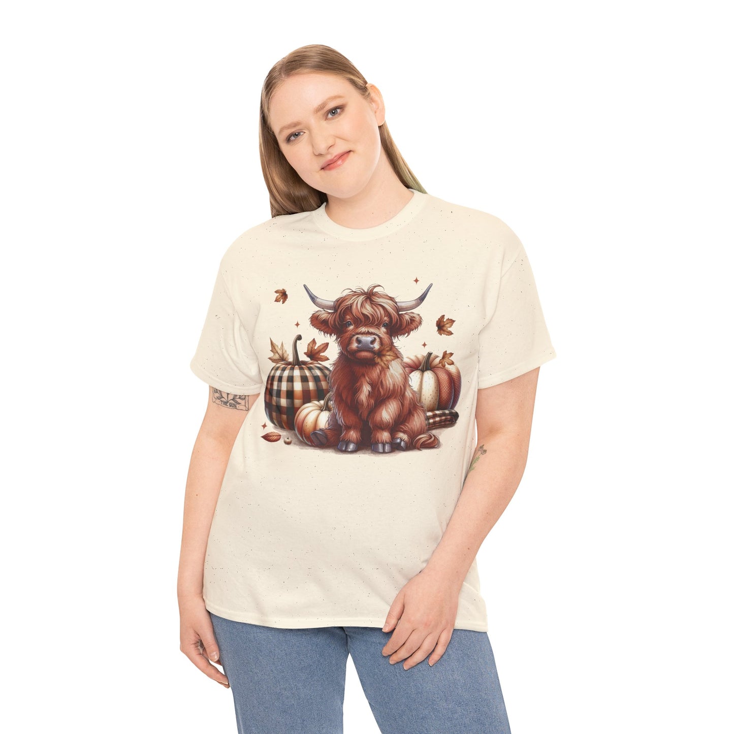 Autumn Highland Cow Charm Unisex Heavy Cotton Tee