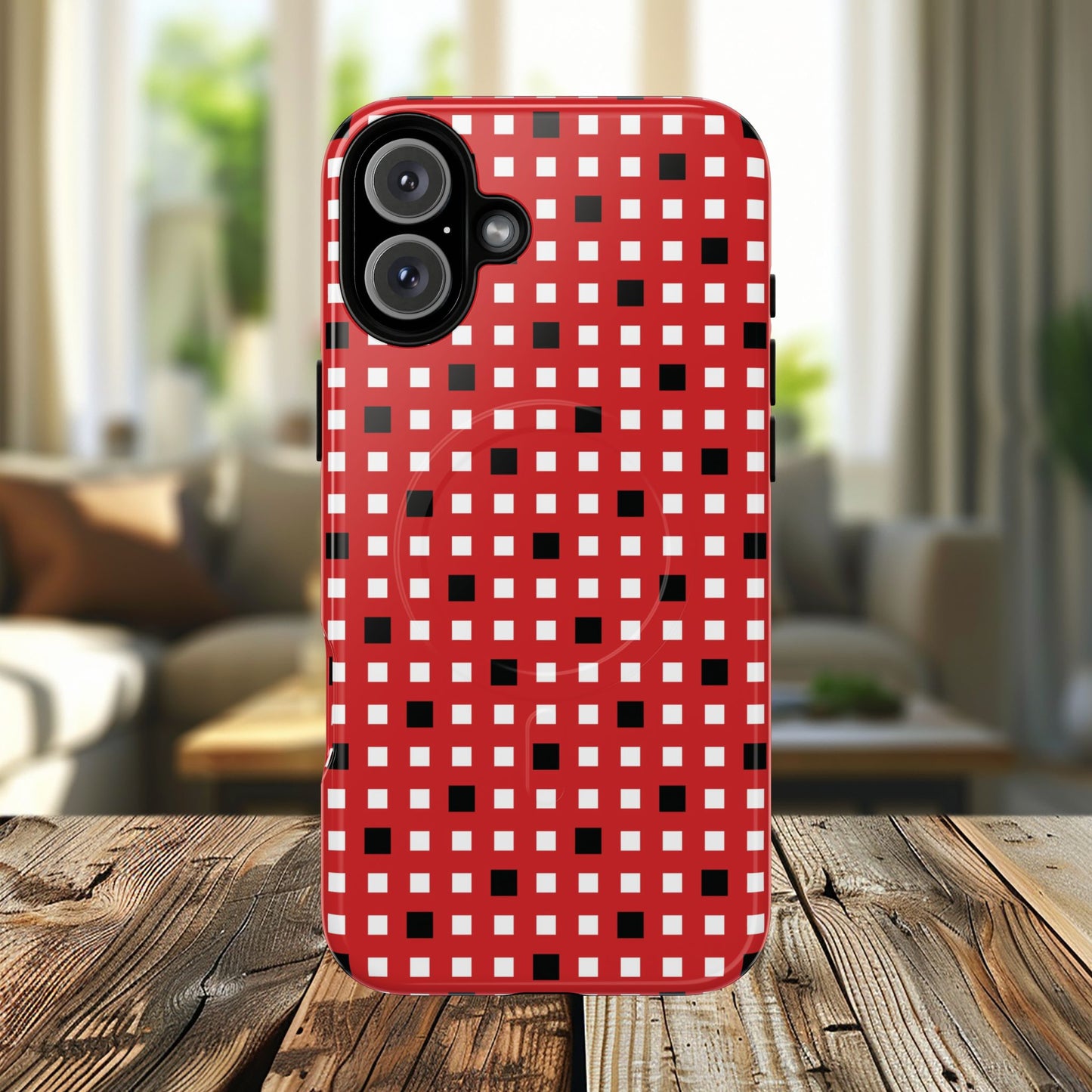 Crimson Gridlock Tough iPhone Magnetic Cases, Durable iPhone Accessories, Gift for Tech Lovers, Modern Design