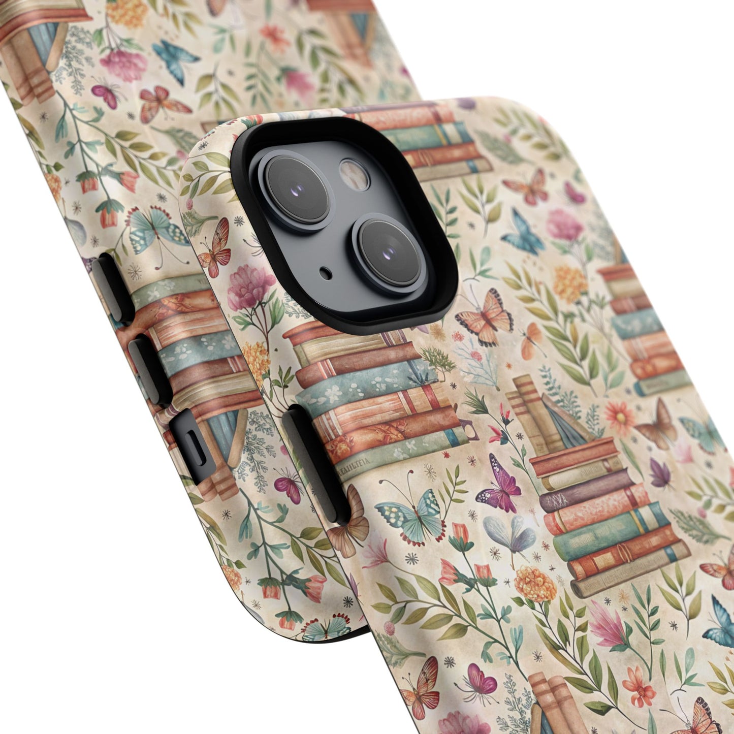 Colorful Bookworm Tough Magnetic iPhone Case,  Floral Butterfly Print, Gift for Readers, Tough IPhone Protective Cover, Bookish iPhone Case.