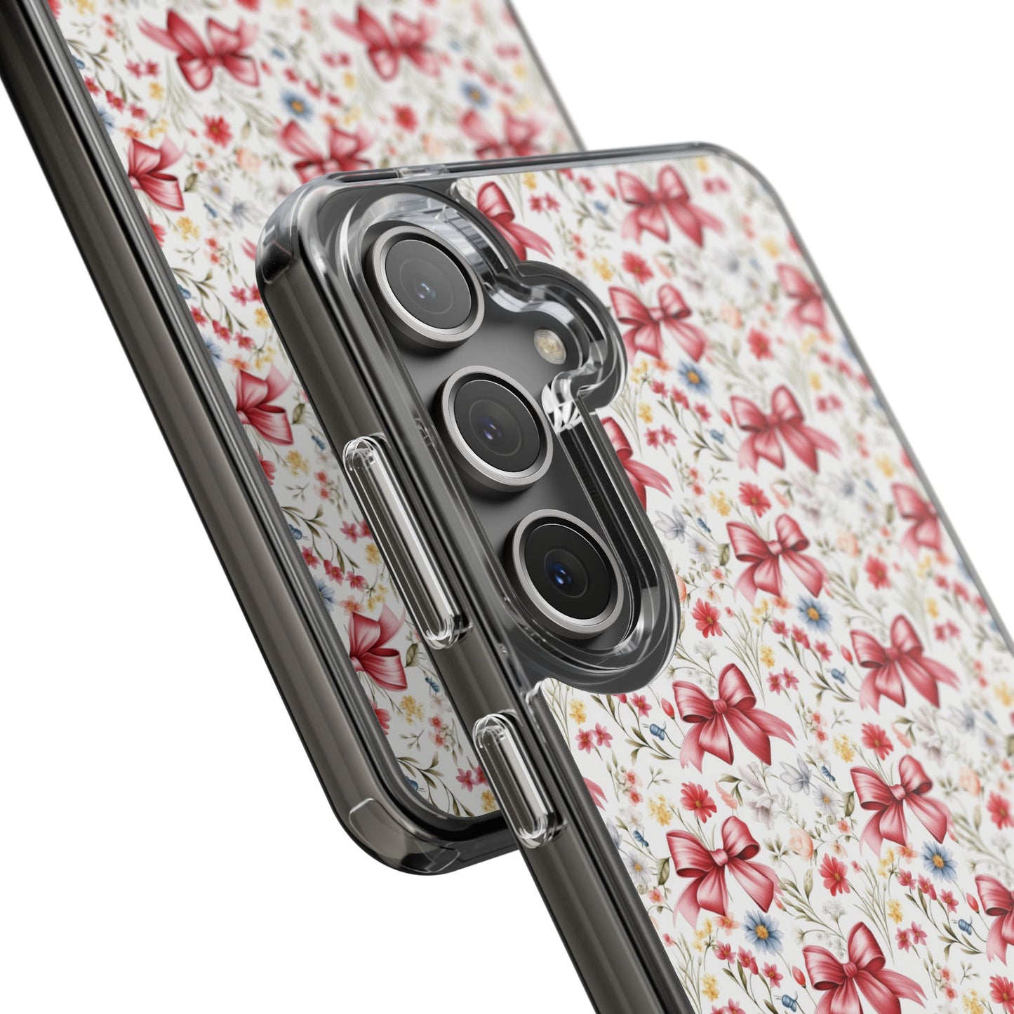 Personalized Rosette Coquette Floral Bow Clear iPhone, Samsung Cases — Custom Name Phone Cover