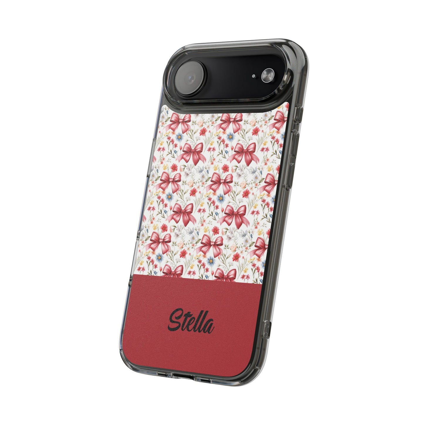 Personalized Rosette Coquette Floral Bow Clear iPhone, Samsung Cases — Custom Name Phone Cover