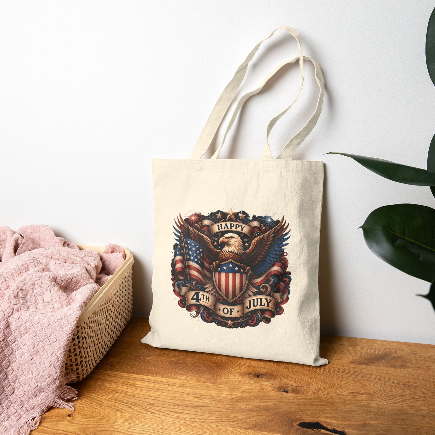 4th of July Patriotic Tote Bag — American Eagle Flag Canvas Grocery Bag