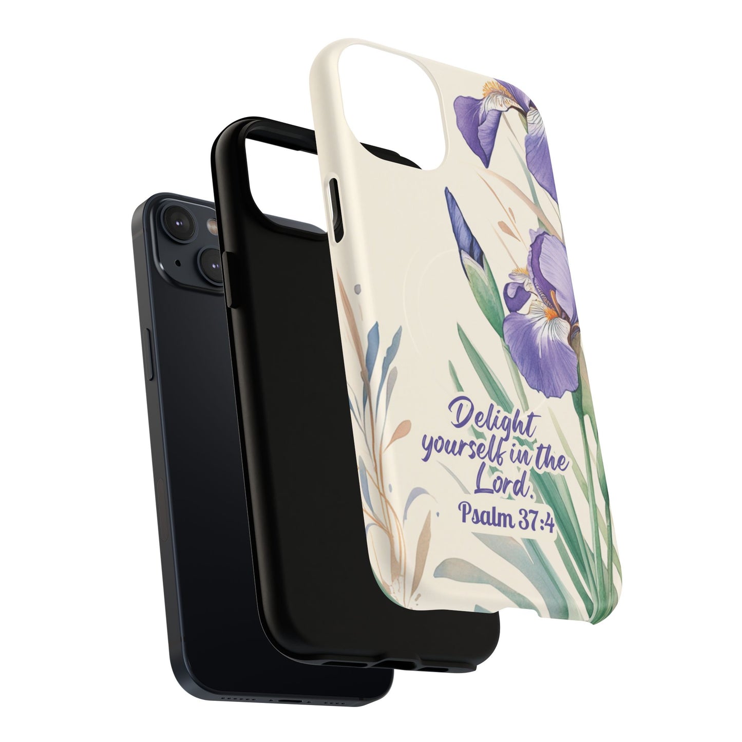 Delight yourself in the Lord Psalm 37:4, Inspirational Gift, iPhone Magnetic Case Scripture, Floral Bible Verse, MagSafe® iPhone® Tough Case, iPhone 14, iPhone 15, iPhone 16, Pro, Pro Max, Plus.
