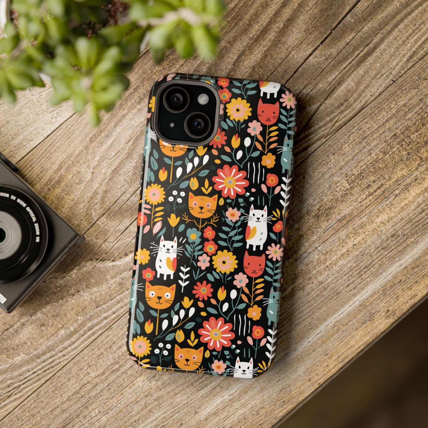 Whimsical Feline Garden Magnetic Tough iPhone Cases