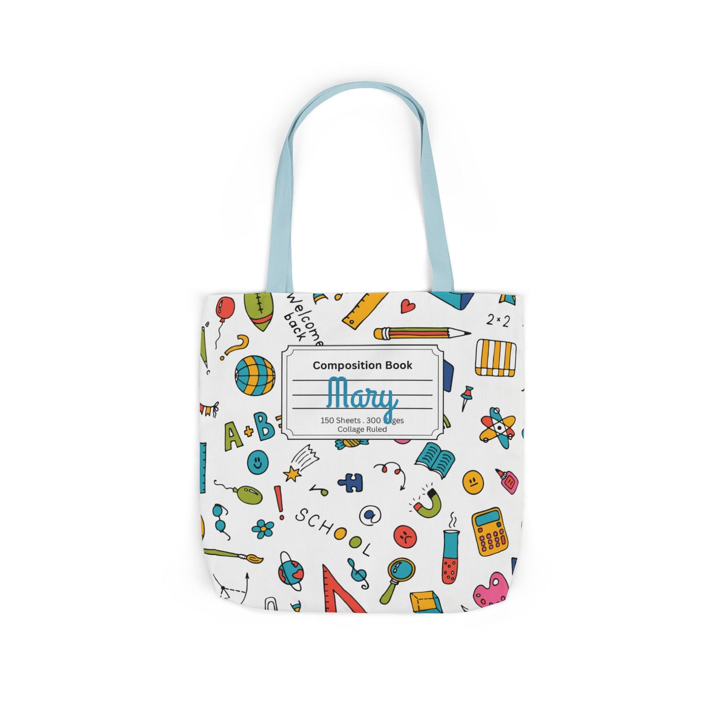 Personalized Classroom Couture Composition Book Inspired Canvas Tote Bag with Colorful Straps, Cute School Bag, Eco-Friendly Tote, Back to School Shopping Bag, Teacher Gift Idea