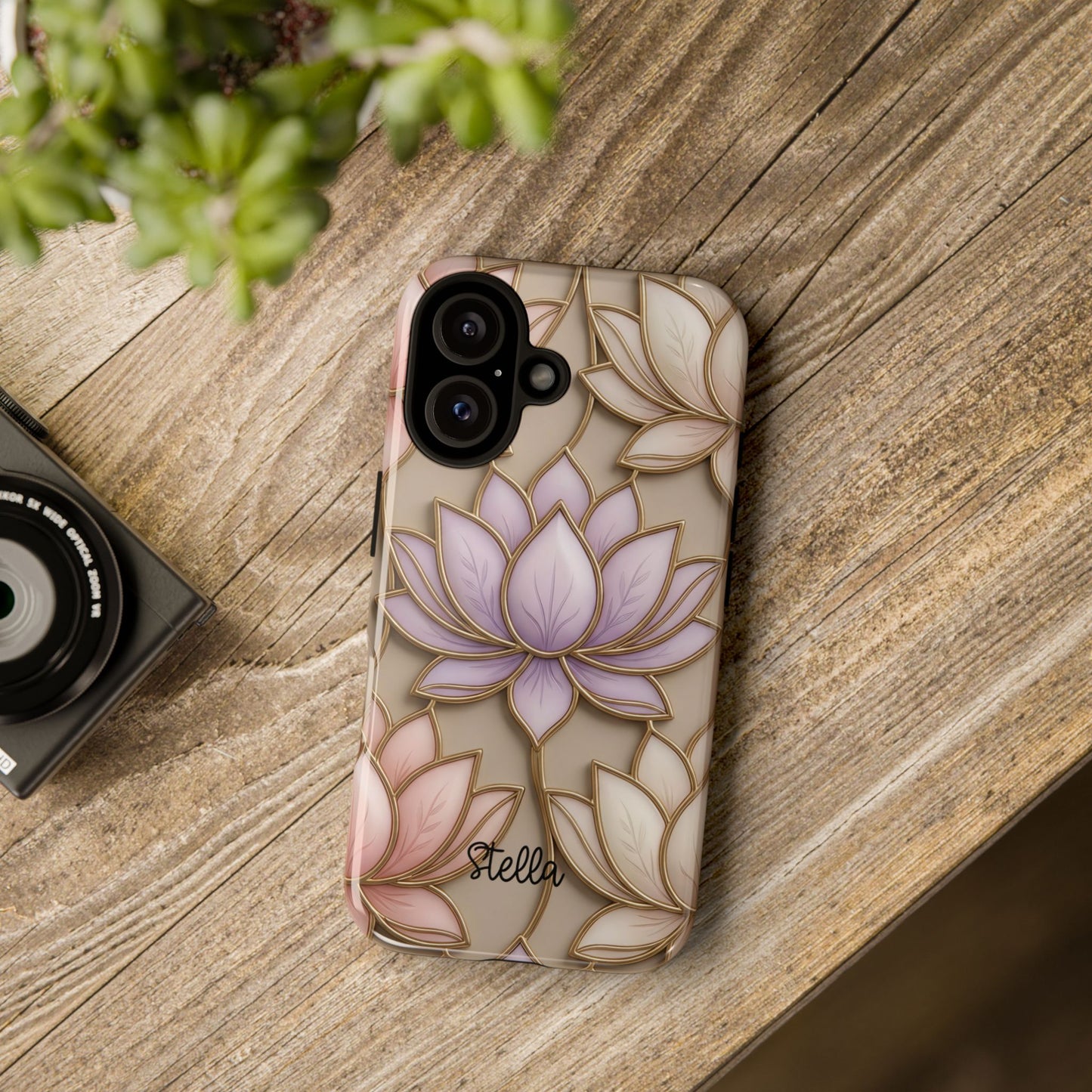 Personalized Lotus Floral Stained Glass Effect Tough Phone Case