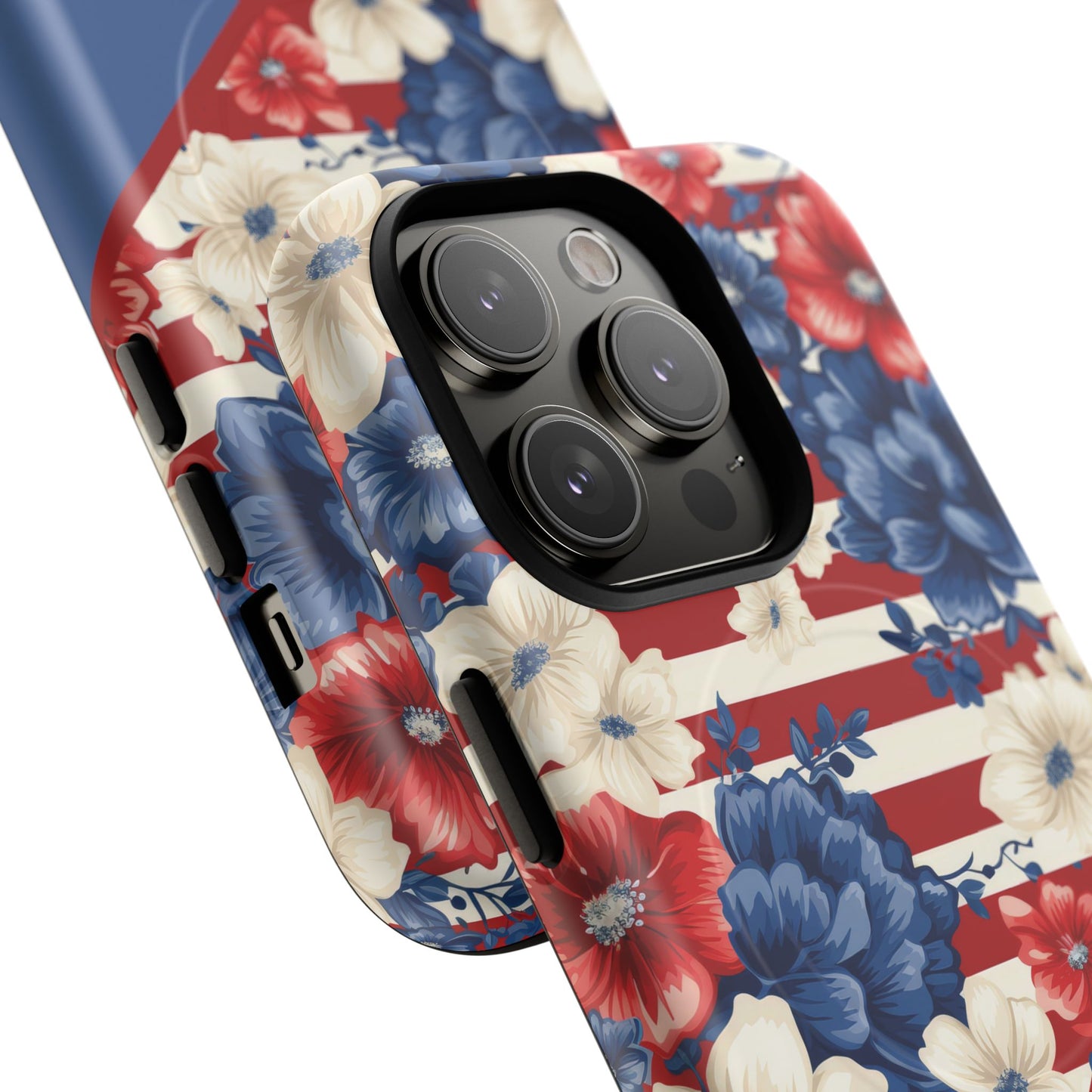 Personalized Stars, Stripes & Petals Tough Magnetic MagSafe Case, Patriotic Cover, Floral Design, Durable Protection, Gift for Her, Summer Vibes