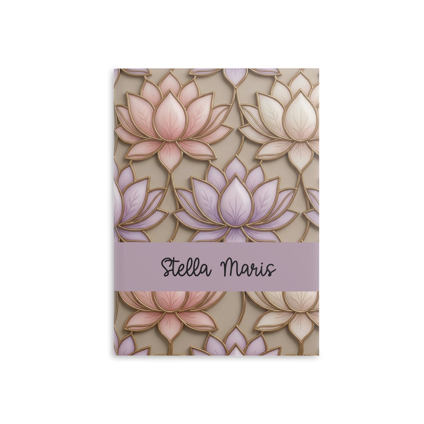 Personalized Stained Glass Lotus Blossom Hardcover Notebook — Custom Name and Affirmation Puffy Cover Journal.
