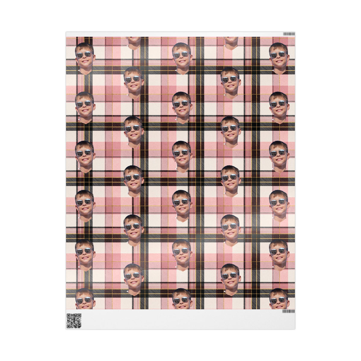 Personalized Image Plaid Wrapping Paper Roll — Pink Tartan Gift Wrap