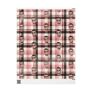 Personalized Image Plaid Wrapping Paper Roll — Pink Tartan Gift Wrap