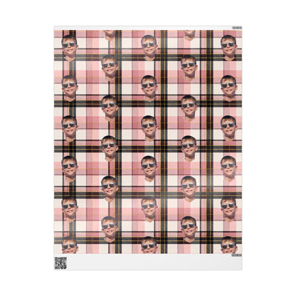 Personalized Image Plaid Wrapping Paper Roll — Pink Tartan Gift Wrap