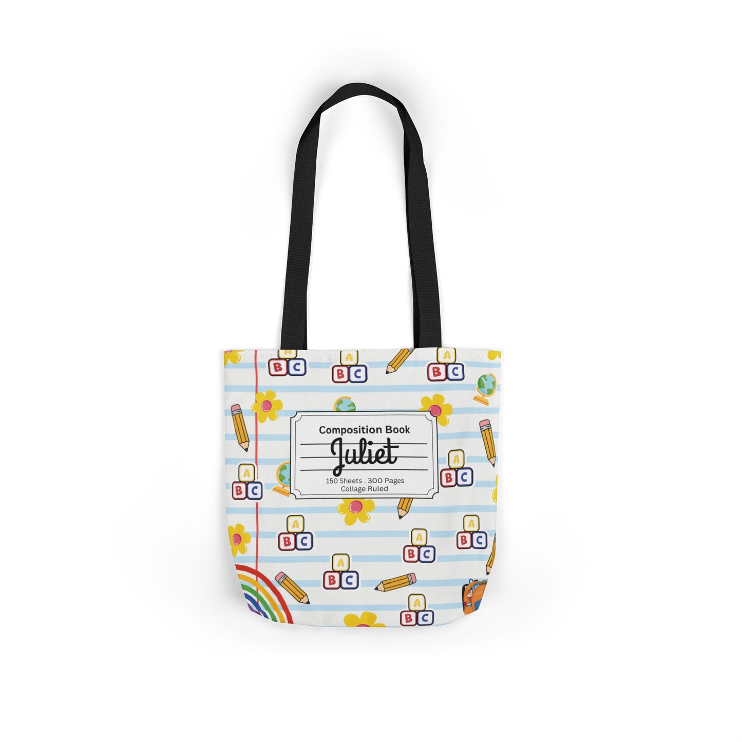 Personalized White Schoolyard Chic Composition Book Inspired Canvas Tote Bag with Colorful Straps, Cute School Bag, Eco-Friendly Tote, Back to School Shopping Bag, Teacher Gift Idea