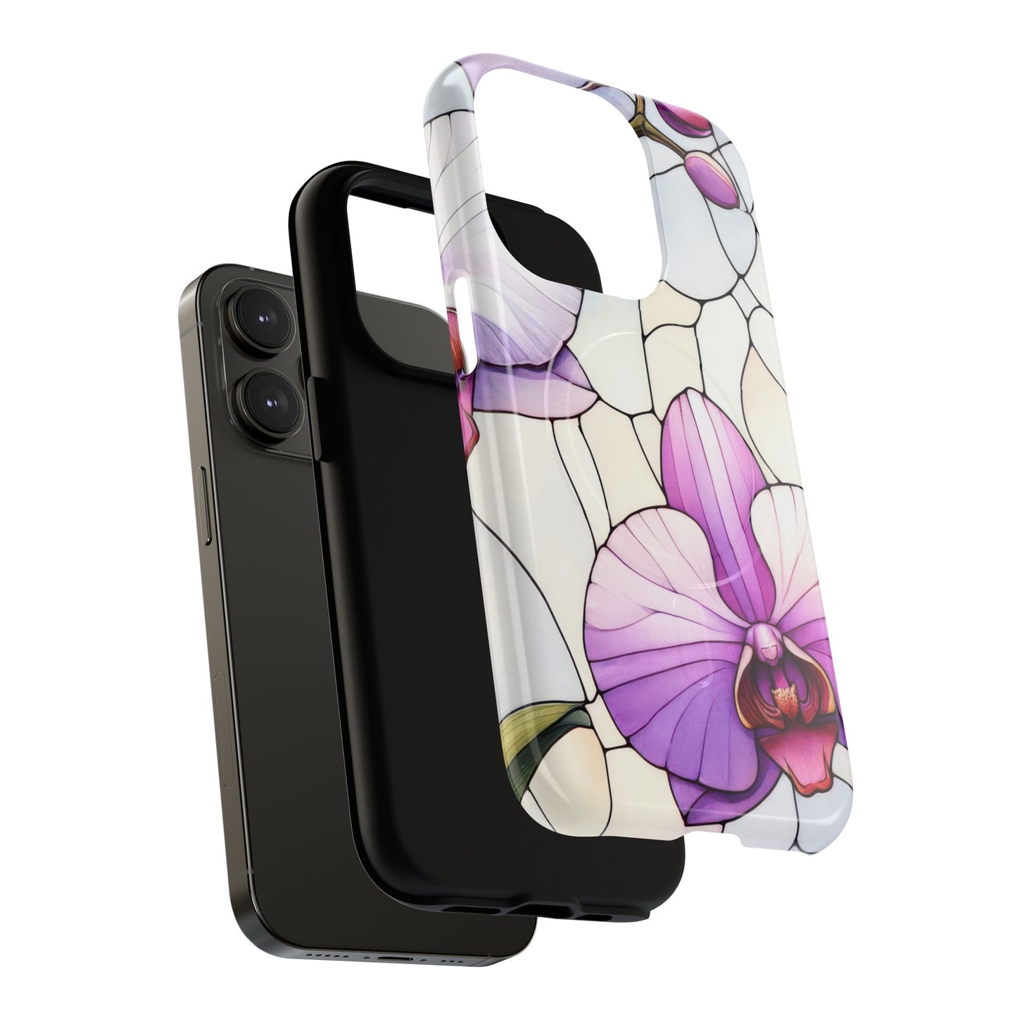 Orchid Grace Tough iPhone Magnetic Case, Protective iPhone Cover, Trendy Stained Glass Design, Floral Gift, Unique iPhone Accessory, Durable iPhone Case