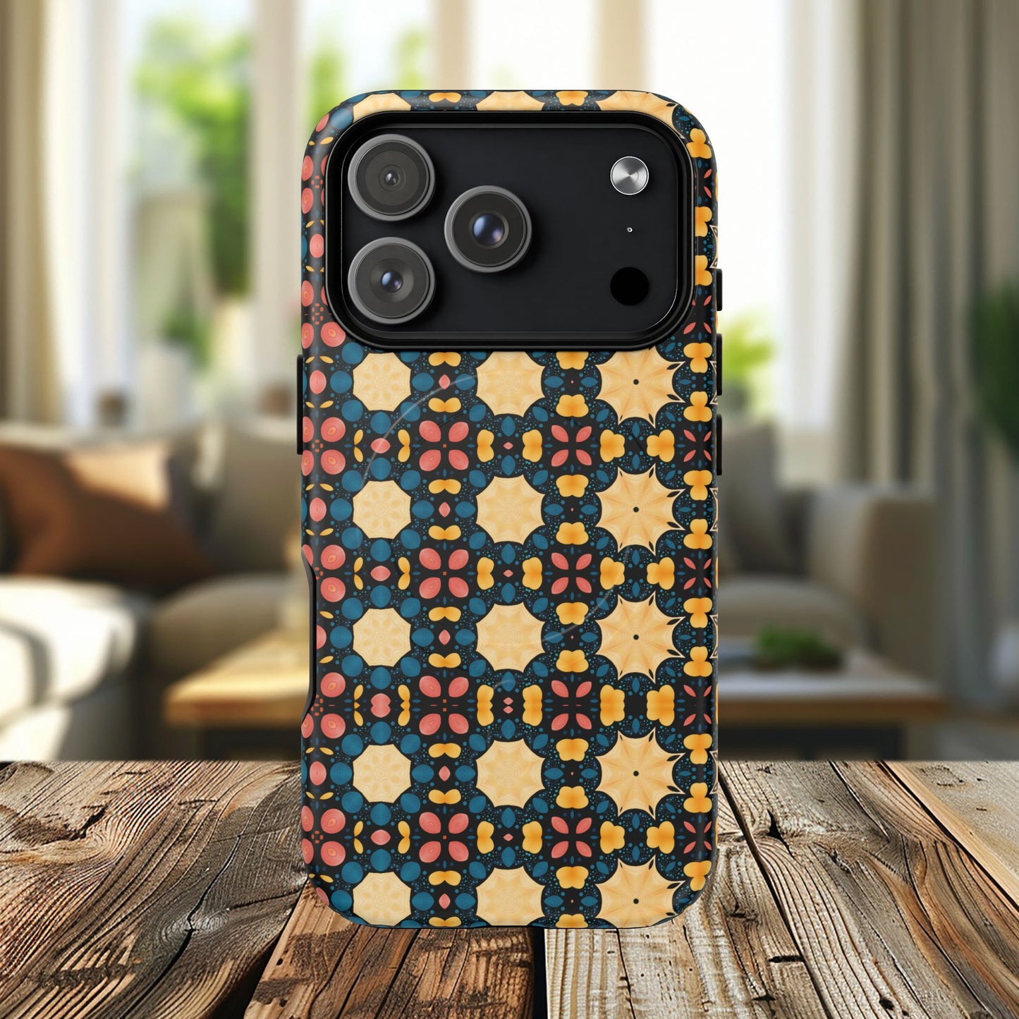 Celestial Spice Tiling Colorful Tough Magnetic iPhone Case, Unique iPhone Cover, Artistic Mobile Shell, Durable Design Accessory, Trendy Gift Idea, MagSafe® iPhone Case.