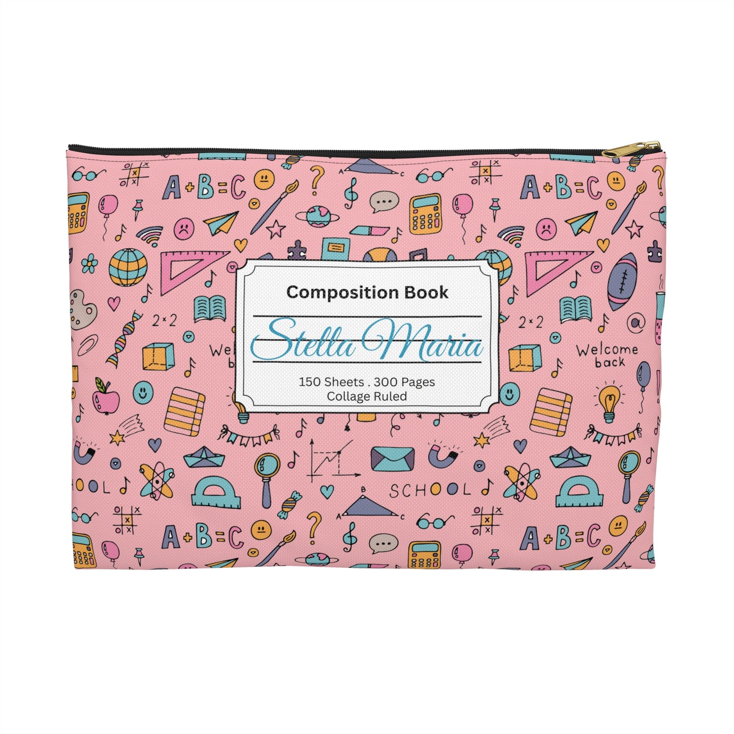 Personalized Pink Chalkboard Chic Composition Book Inspired Accessory Pouch, Kids School Supplies, Classroom Organizer, Teacher Gift, Fun Stationery Case, Back to School