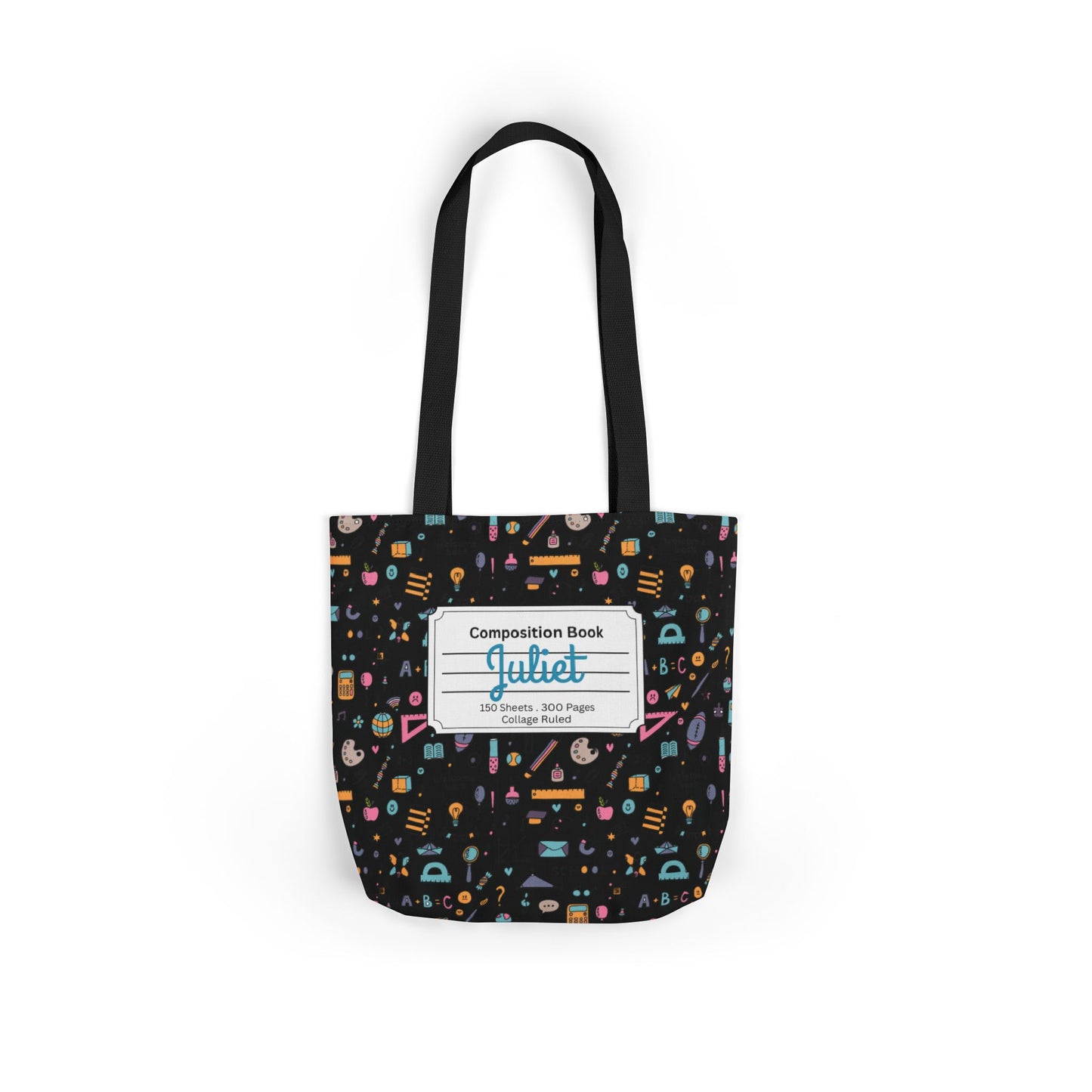 Personalized Chalkboard Chic Composition Book Inspired Canvas Tote Bag with Colorful Straps, Cute School Bag, Eco-Friendly Tote, Back to School Shopping Bag, Teacher Gift Idea