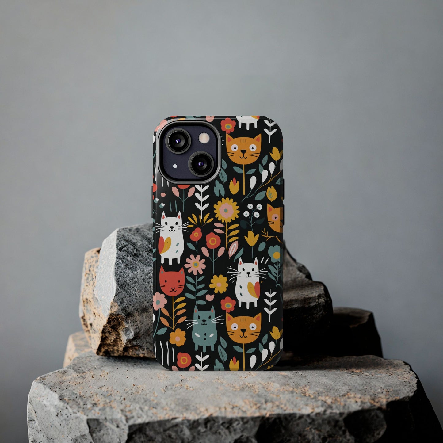 Whimsical Feline Garden iPhone and Samsung Tough Phone Cases,