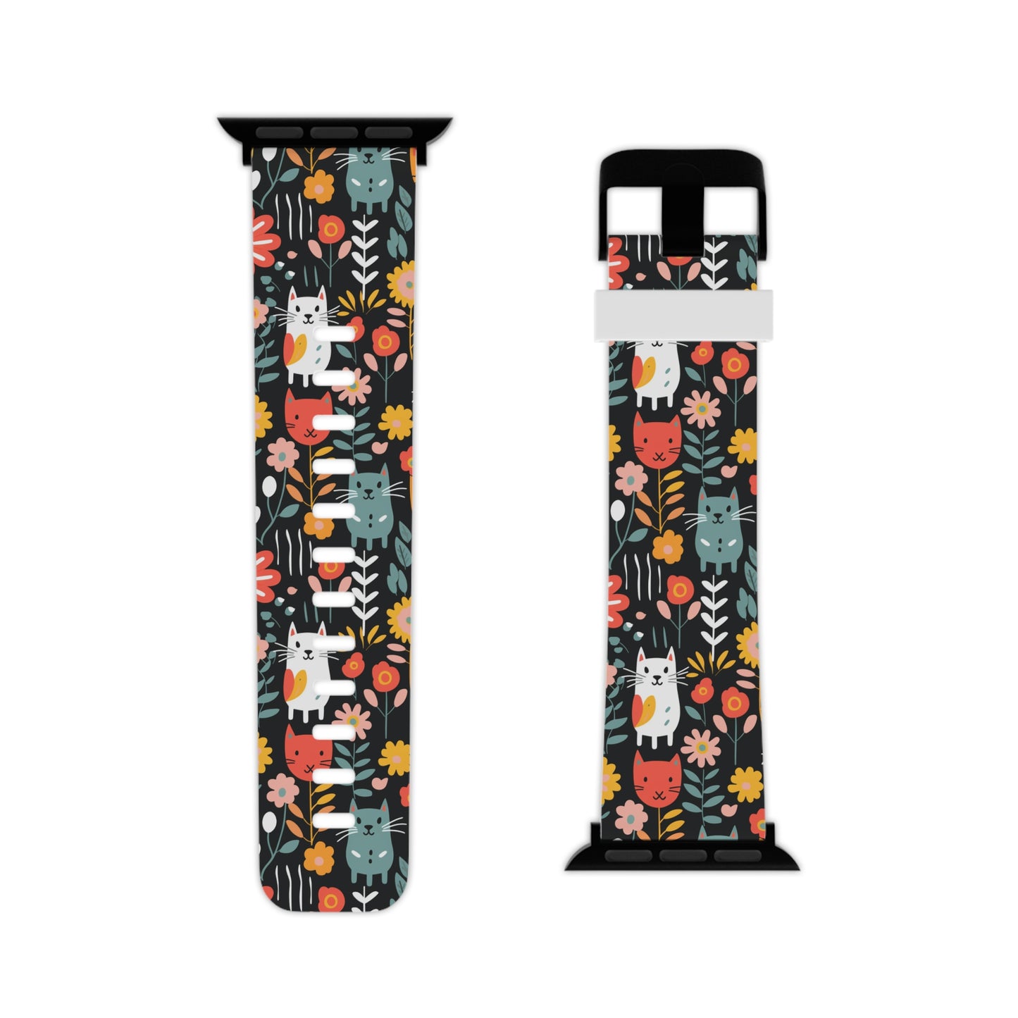 Whimsical Feline Garden Apple Watch Band - Colorful Patterned Strap for Pet Lovers