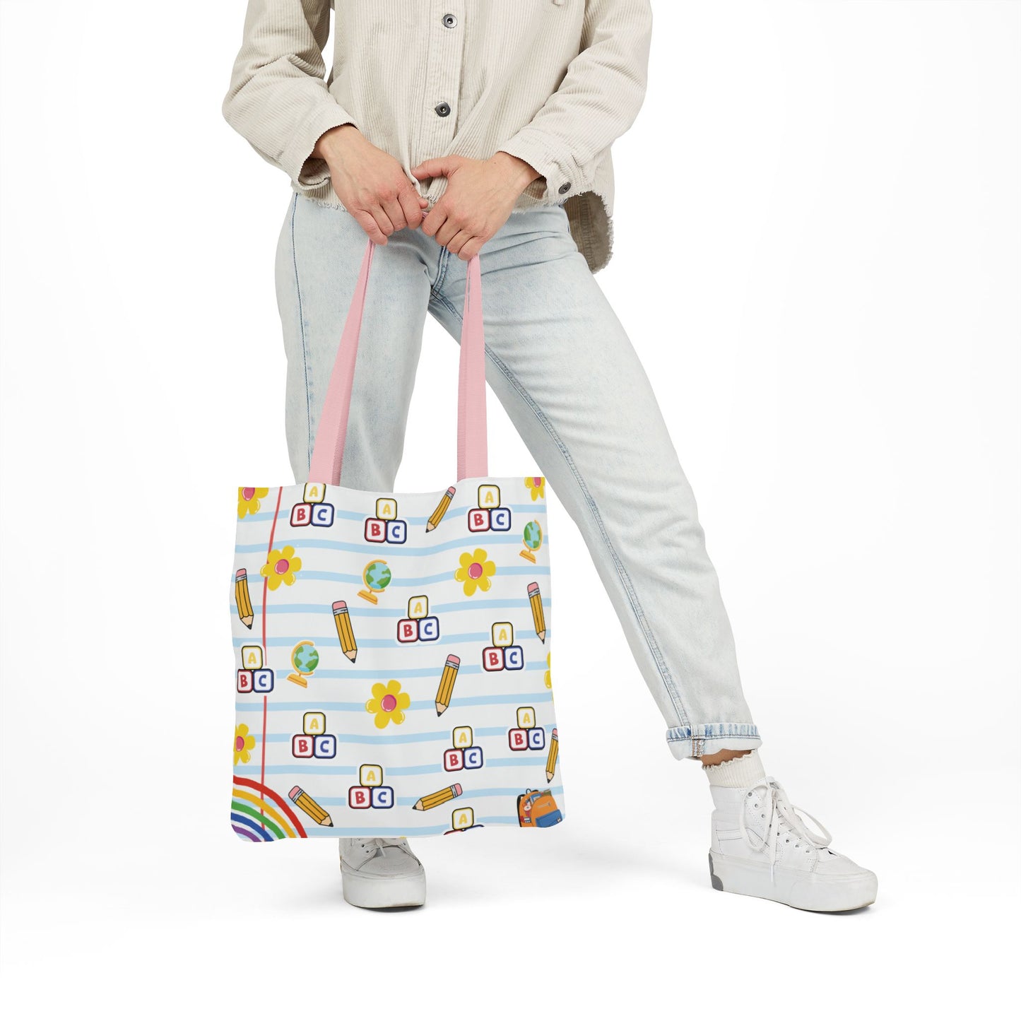 Personalized White Schoolyard Chic Composition Book Inspired Canvas Tote Bag with Colorful Straps, Cute School Bag, Eco-Friendly Tote, Back to School Shopping Bag, Teacher Gift Idea
