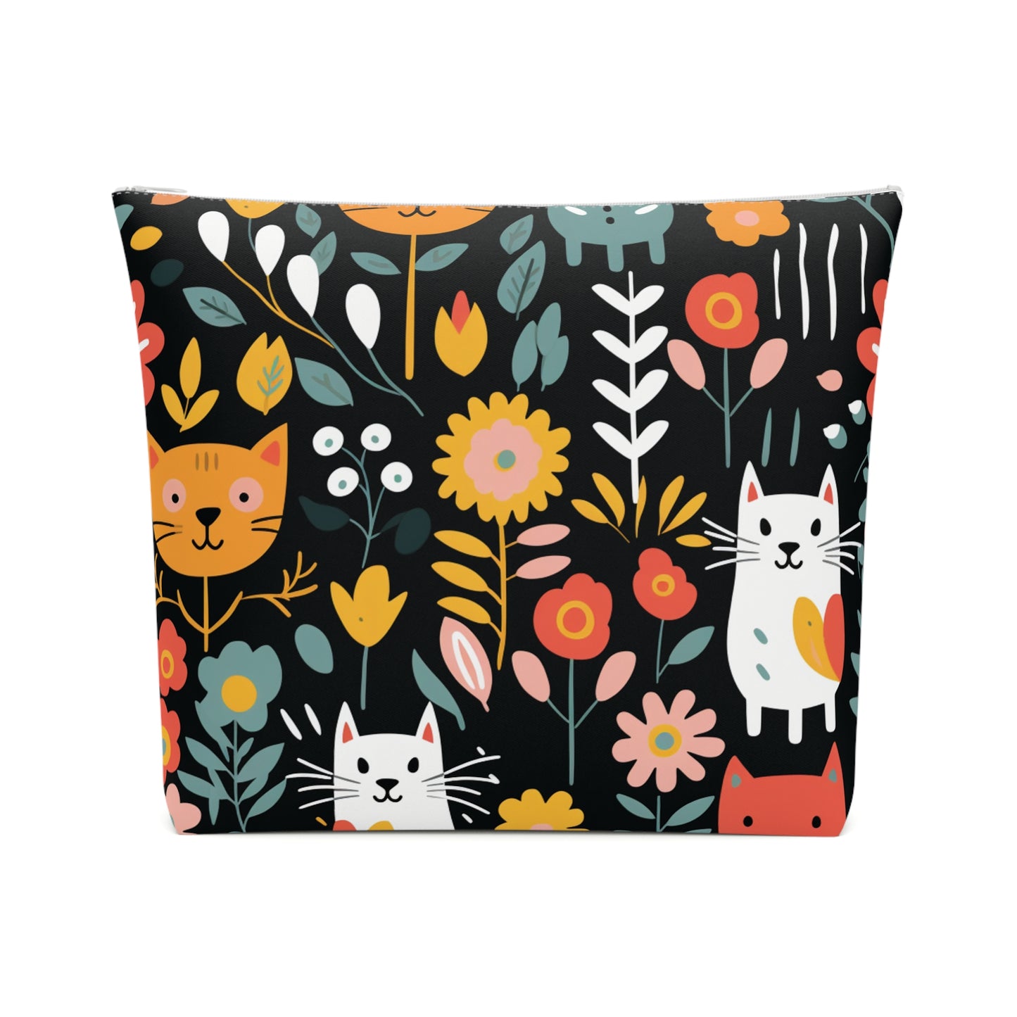 Whimsical Feline Garden Cotton Cosmetic Bag