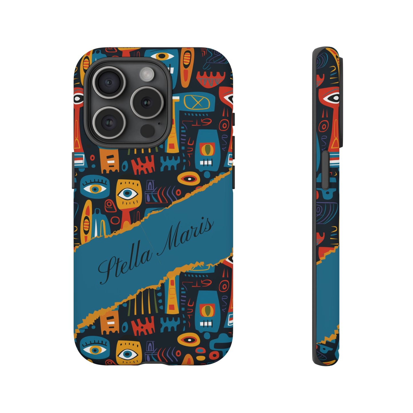 Personalized Colorful Abstract Faces Tough iPhone, Google and Samsung Case with Custom Name, Artistic Phone Cover, Phone Protector