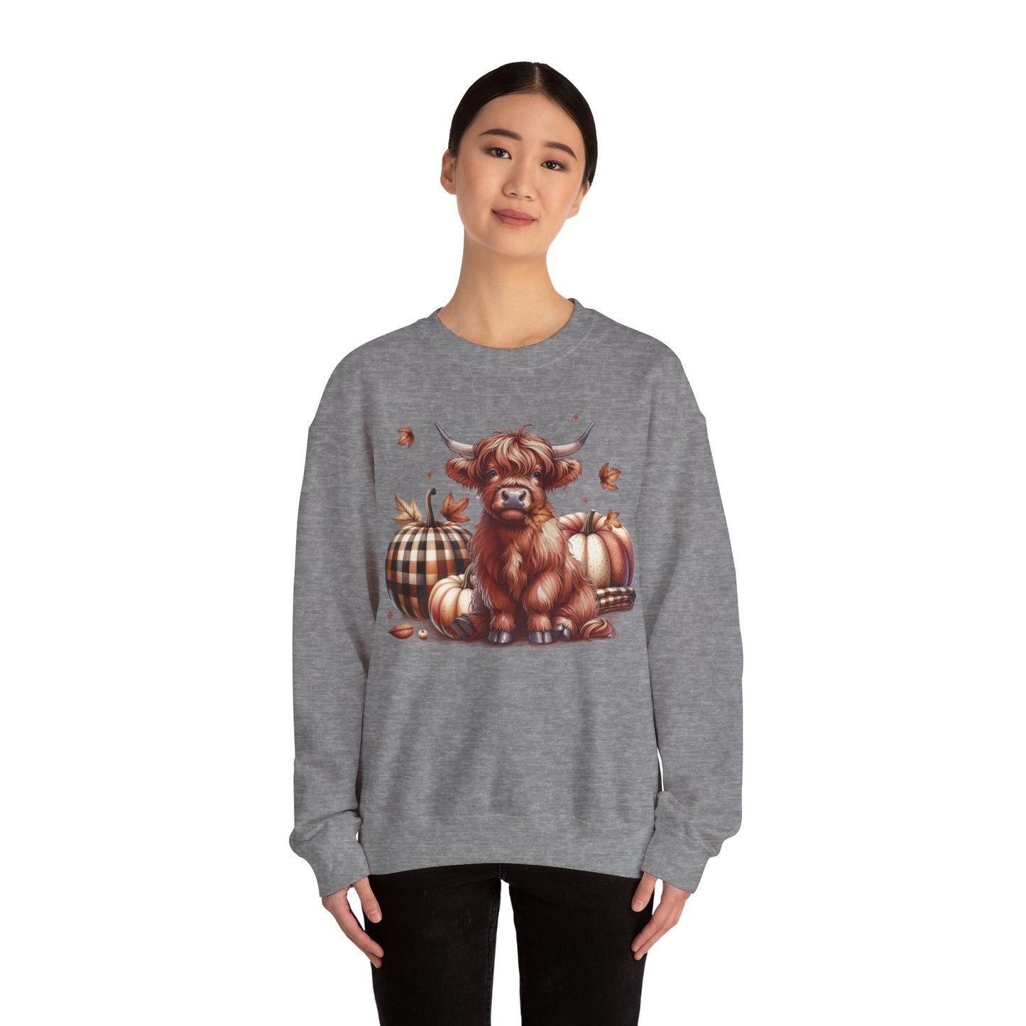 Autumn Highland Cow Charm Unisex Heavy Blend™ Crewneck Sweatshirt