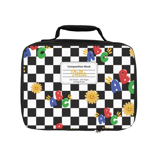 Personalized Schoolyard Chic Composition Book Inspired Colorful Kids Lunch Bag for School, Snack Bag, Lunch Tote, Lunchbox, Kids' Bag with Fun Back to School Design