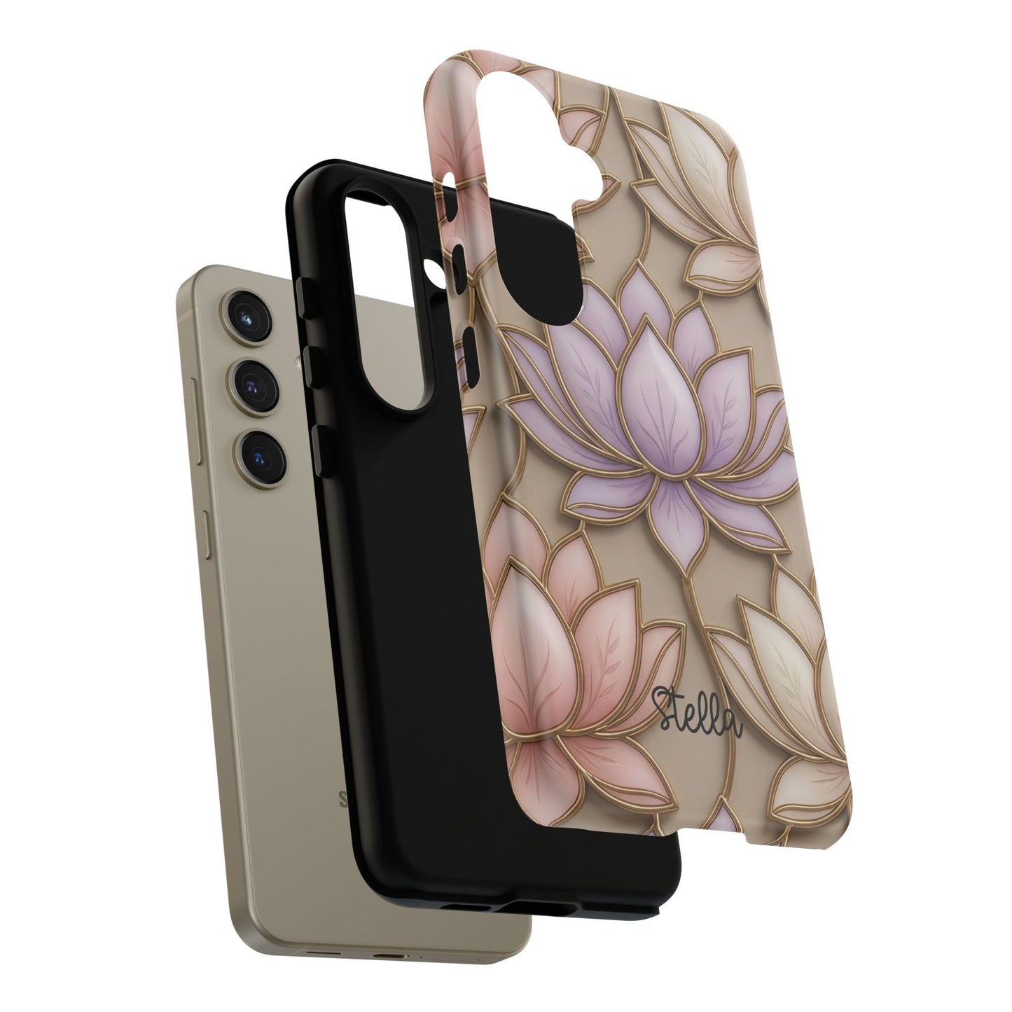 Personalized Lotus Floral Stained Glass Effect Tough Phone Case