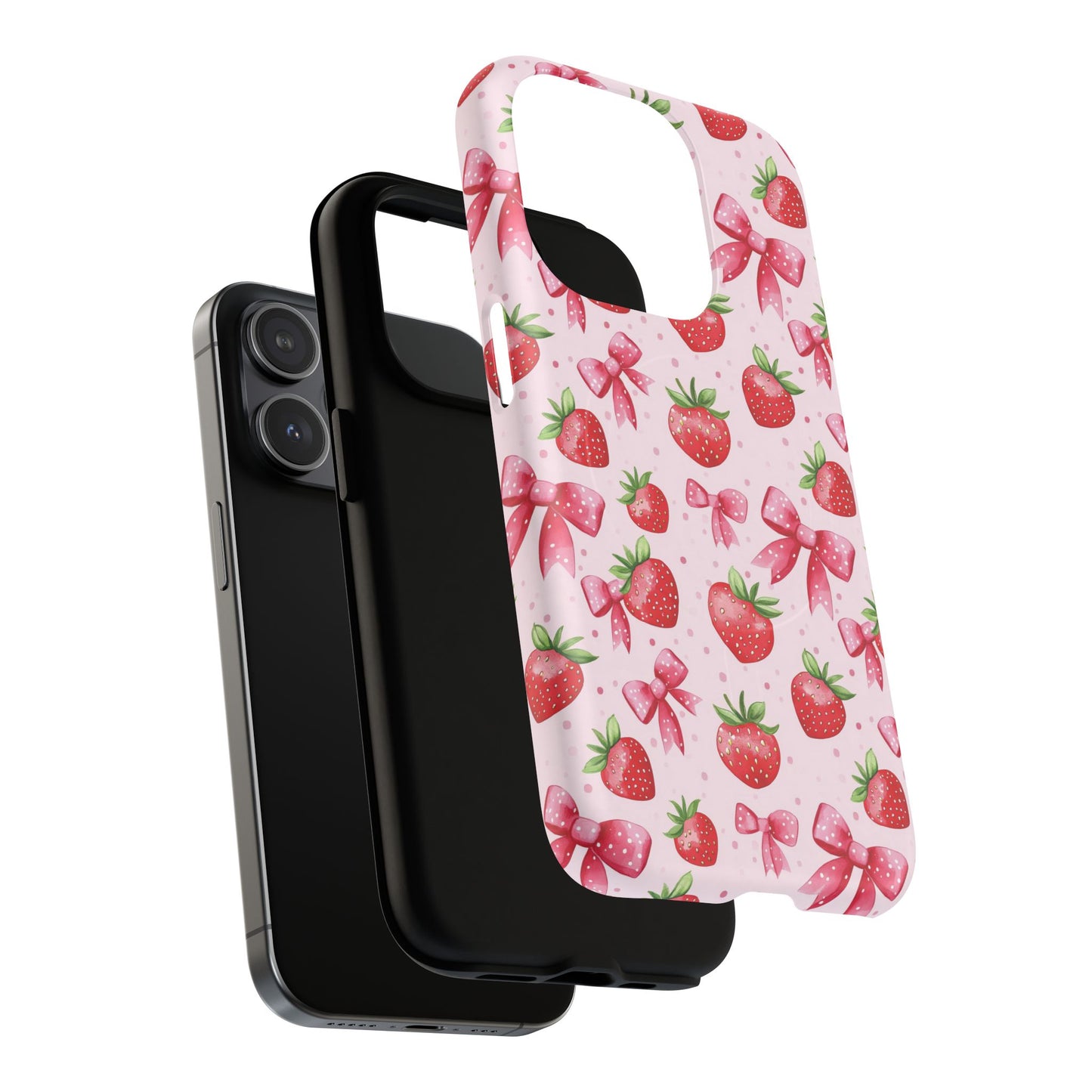 Strawberry Blush Coquette Magnetic Tough iPhone Cases - Funky Fruit Cases, Floral iPhone Cover, Trendy Gifts, iPhone Accessories, Strawberry Lover