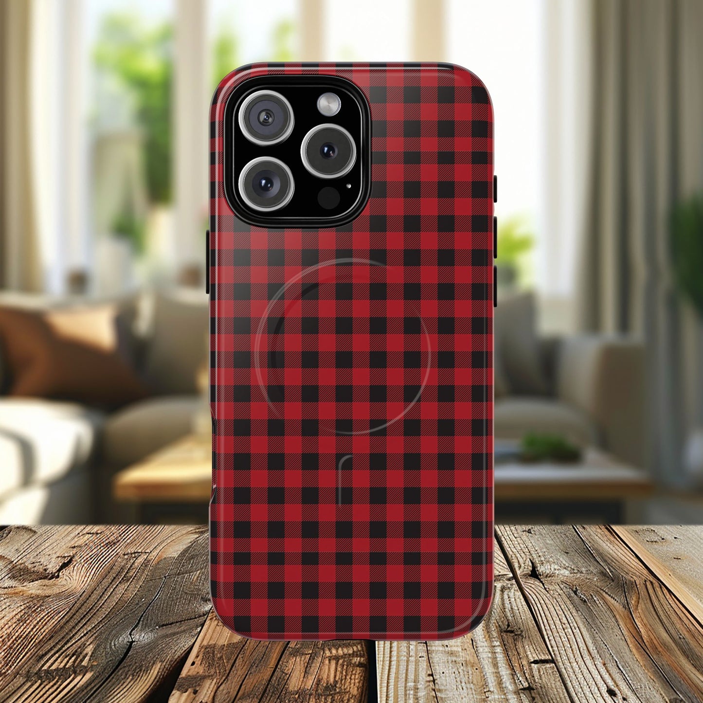 Tough Magnetic Phone Case - Red Plaid, Durable, Stylish Protection for iPhones, Gift for Outdoor Lovers, Unique Phone Cover