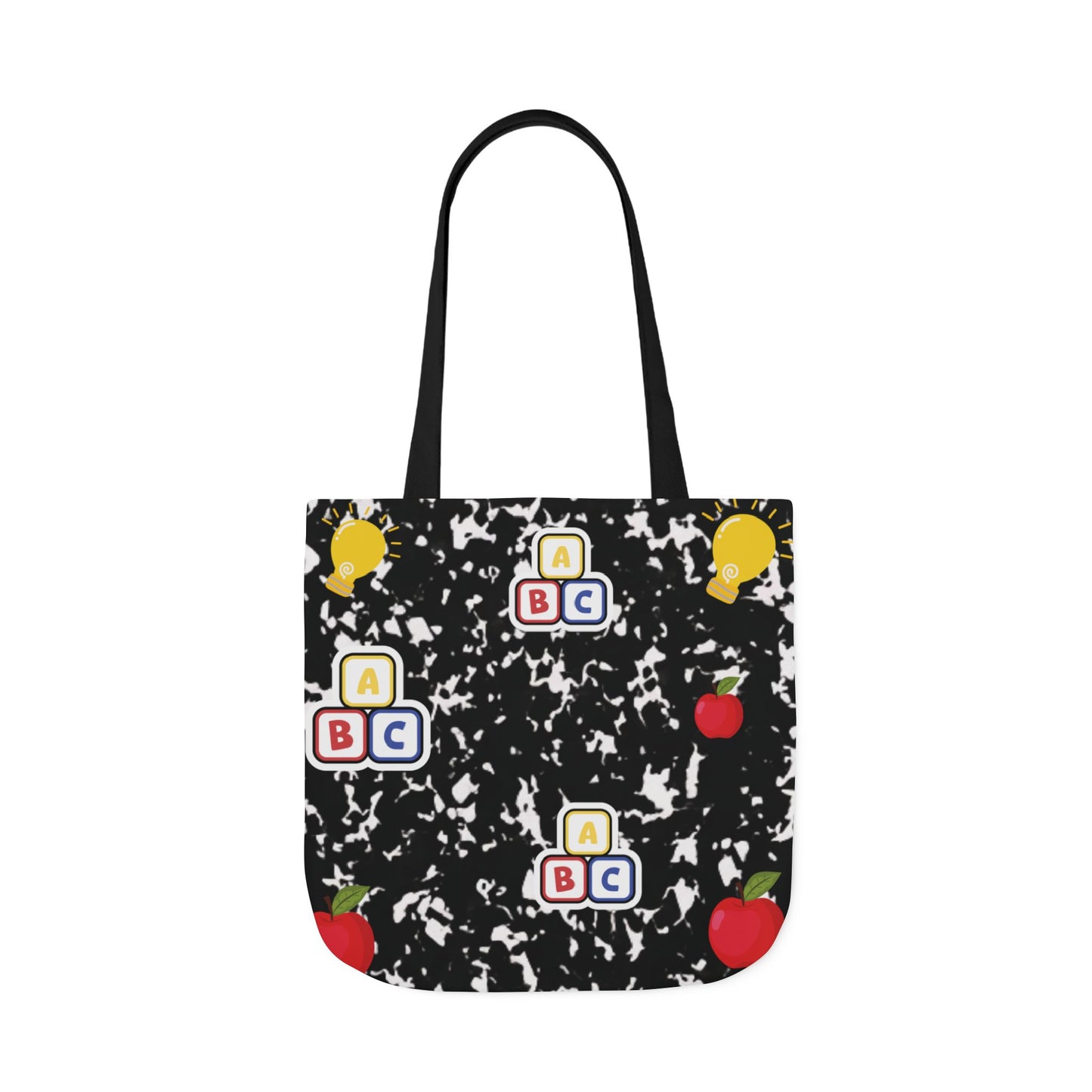 Personalized Black Composition Book Inspired Canvas Tote Bag with Colorful Straps, Cute School Bag, Eco-Friendly Tote, Back to School Shopping Bag, Teacher Gift Idea