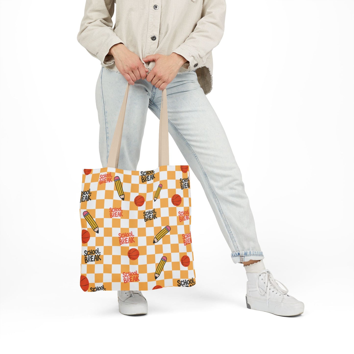 Personalized Orange Schoolyard Chic Composition Book Inspired Canvas Tote Bag with Colorful Straps, Cute School Bag, Eco-Friendly Tote, Back to School Shopping Bag, Teacher Gift Idea