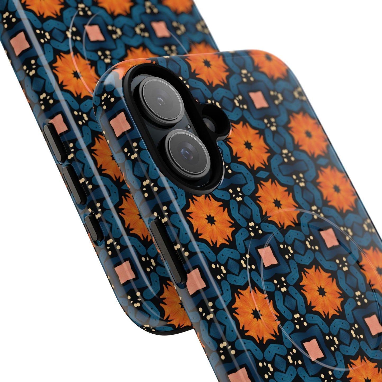 Saffron Tile Bloom Vibrant Floral Tough Magnetic iPhone Case, Durable iPhone Cover, Gift for Her, Floral Design, Unique iPhone Protection.