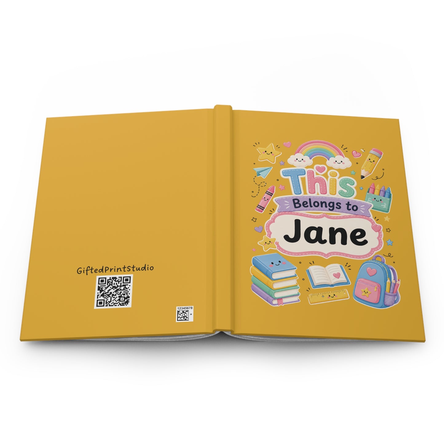 Personalized Kids Yellow Hardcover Notebook — "This Belongs to [Name]" Cute School Notebook/Back to School.