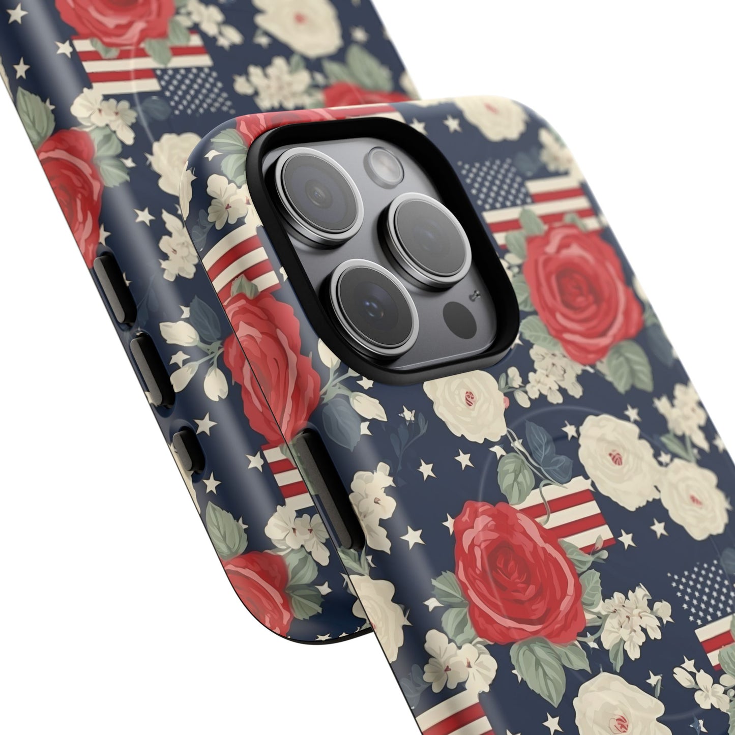 Liberty in Bloom Tough iPhone Magnetic Case, Floral Design, Gift for Moms, Gift for Dads,  iPhone Accessories, Patriotic iPhone Accessory.