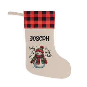Personalized Christmas Stocking - Plaid Cuff Snowman "Baby It's Cold Outside"