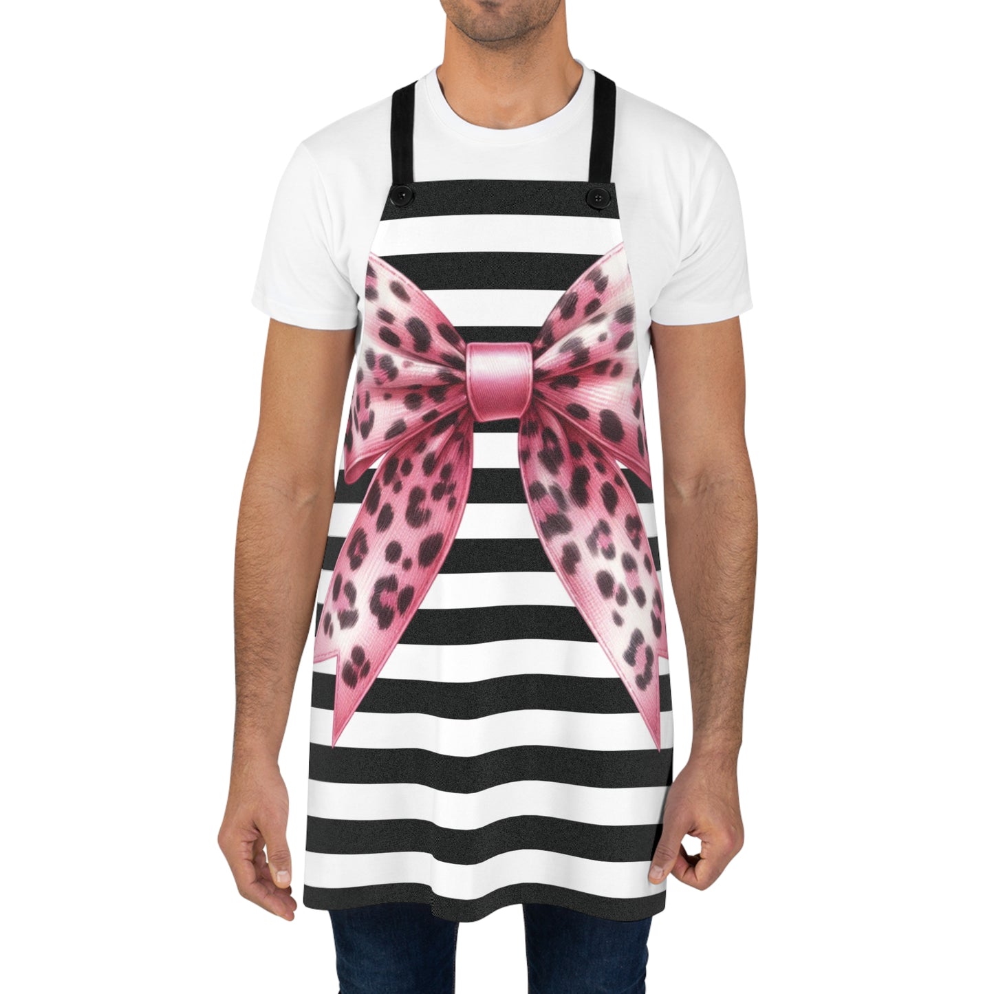 Striped Pink Bow Apron with Detachable Straps - Lightweight Cooking Accessory