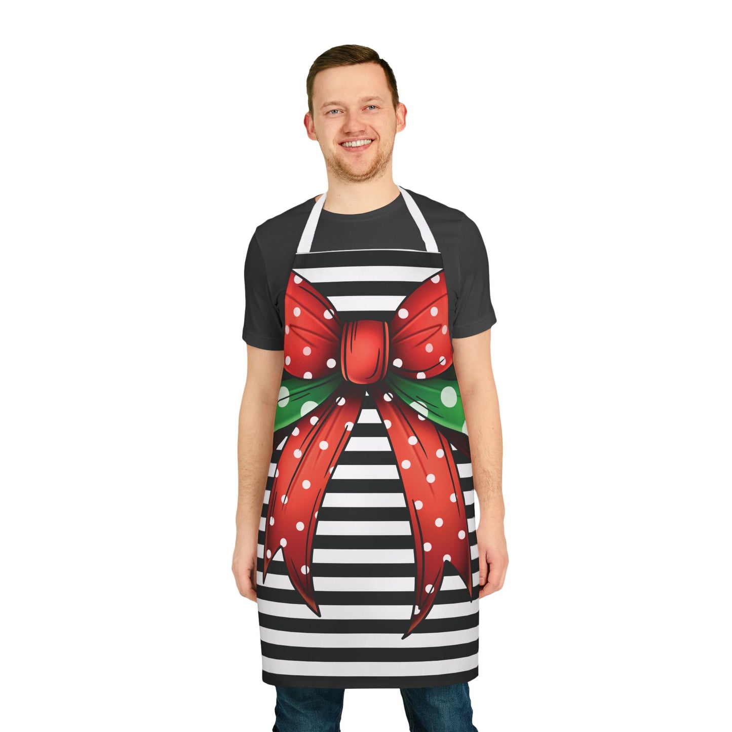 Striped Red Polka Dot Bow Chef's Apron
